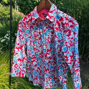 Chaps Red and Blue Floral Button Down Shirt